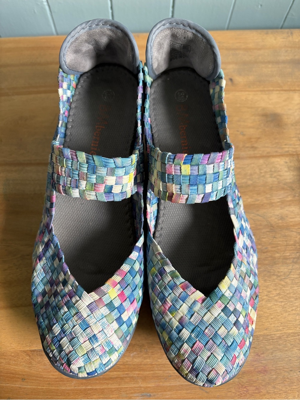 Bernie Mev  Pastel Multi-Color Woven Mary Jane Wedges